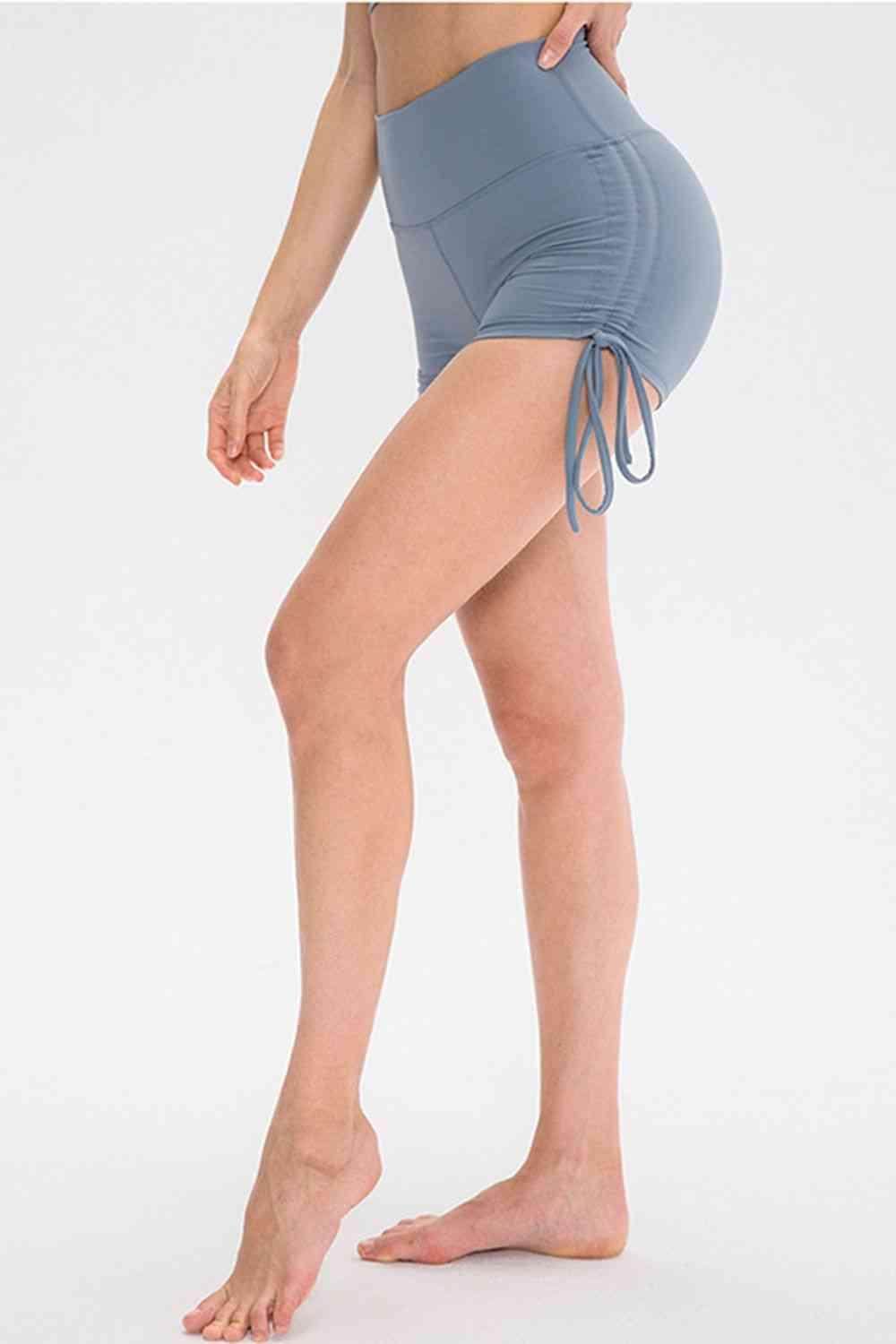 Drawstring Wide Waistband Side Tie Sports Shorts for Women - Selvanelle
