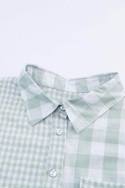 Pocketed Plaid Collared Neck Long Sleeve Shirt for Women - Selvanelle