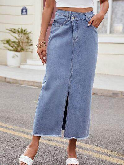 Slit Asymmetrical Waist Denim Skirt for Stylish Women - Selvanelle