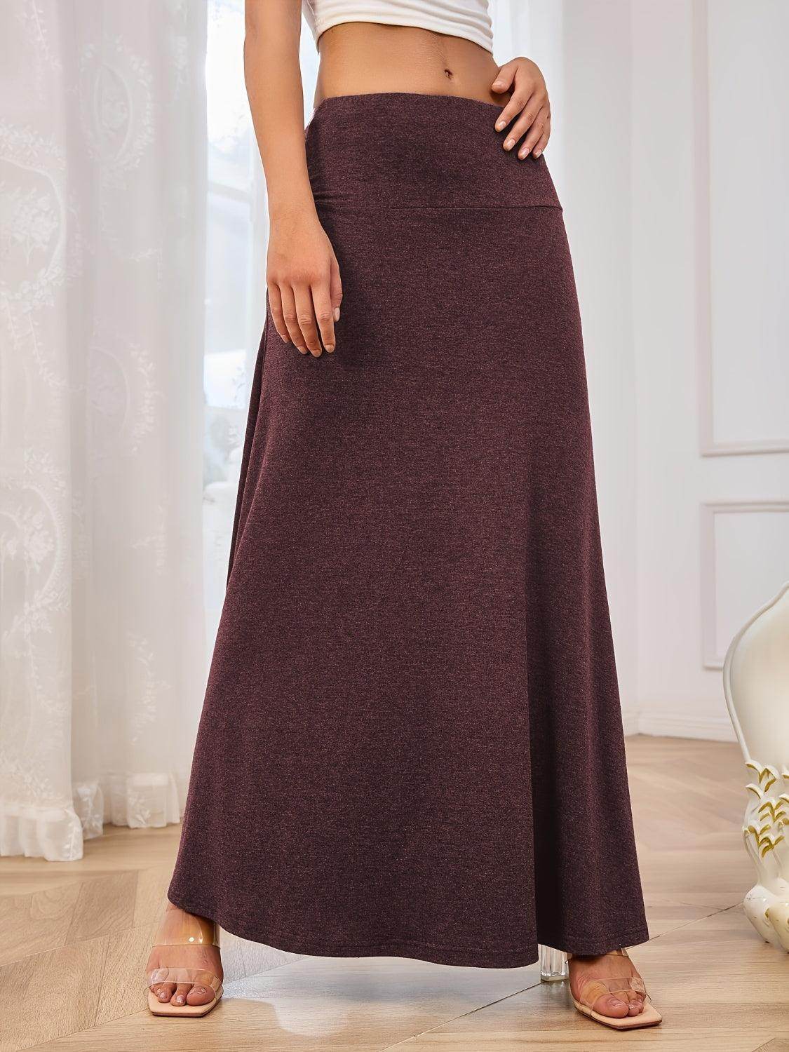 Solid Elastic Waist Maxi Skirt for Comfortable Everyday Wear - Selvanelle