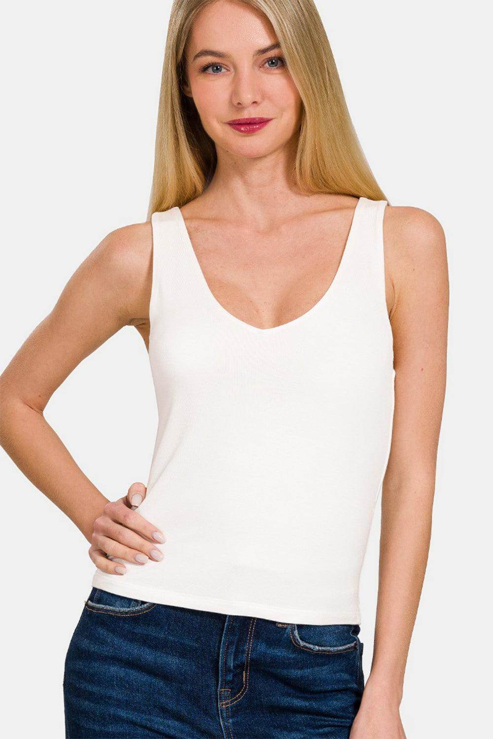 Zenana Double Layer V Neck Tank for Stylish Wardrobe - Selvanelle