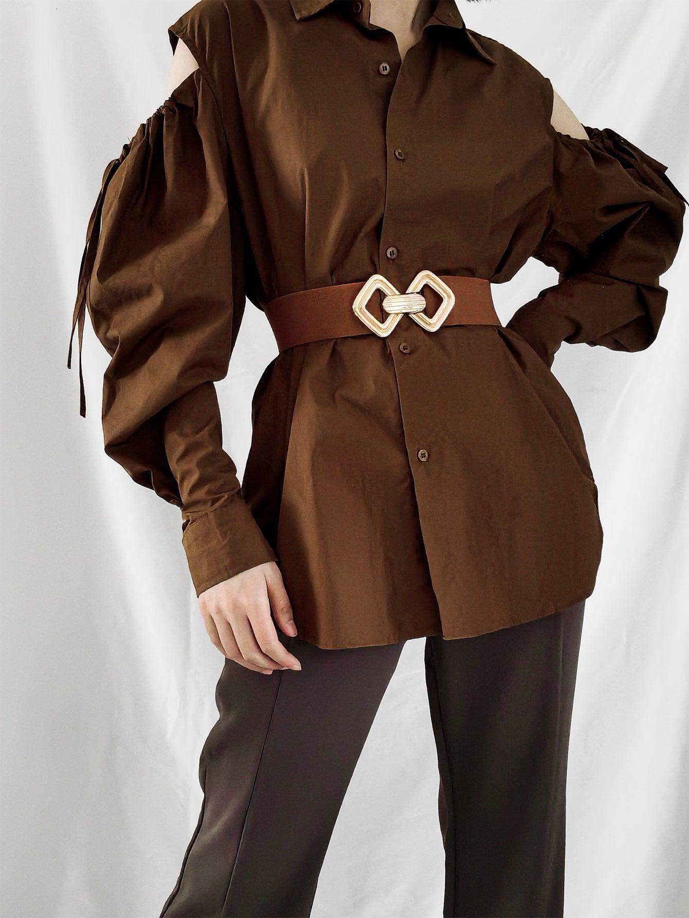 Geometric Buckle Elastic Wide Belt for Stylish Comfort - Selvanelle