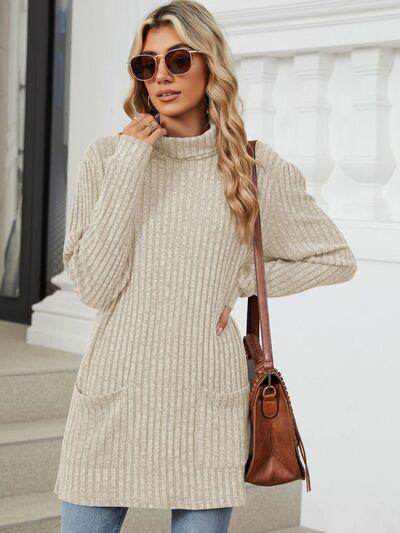 Ribbed Mock Neck Long Sleeve T-Shirt for Women Stylish Wear - Selvanelle