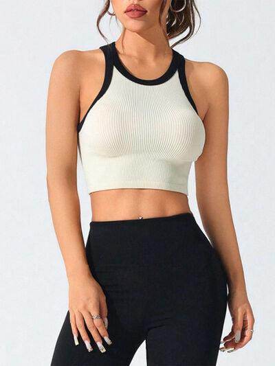Contrast Trim Round Neck Active Tank for Women Fitness - Selvanelle