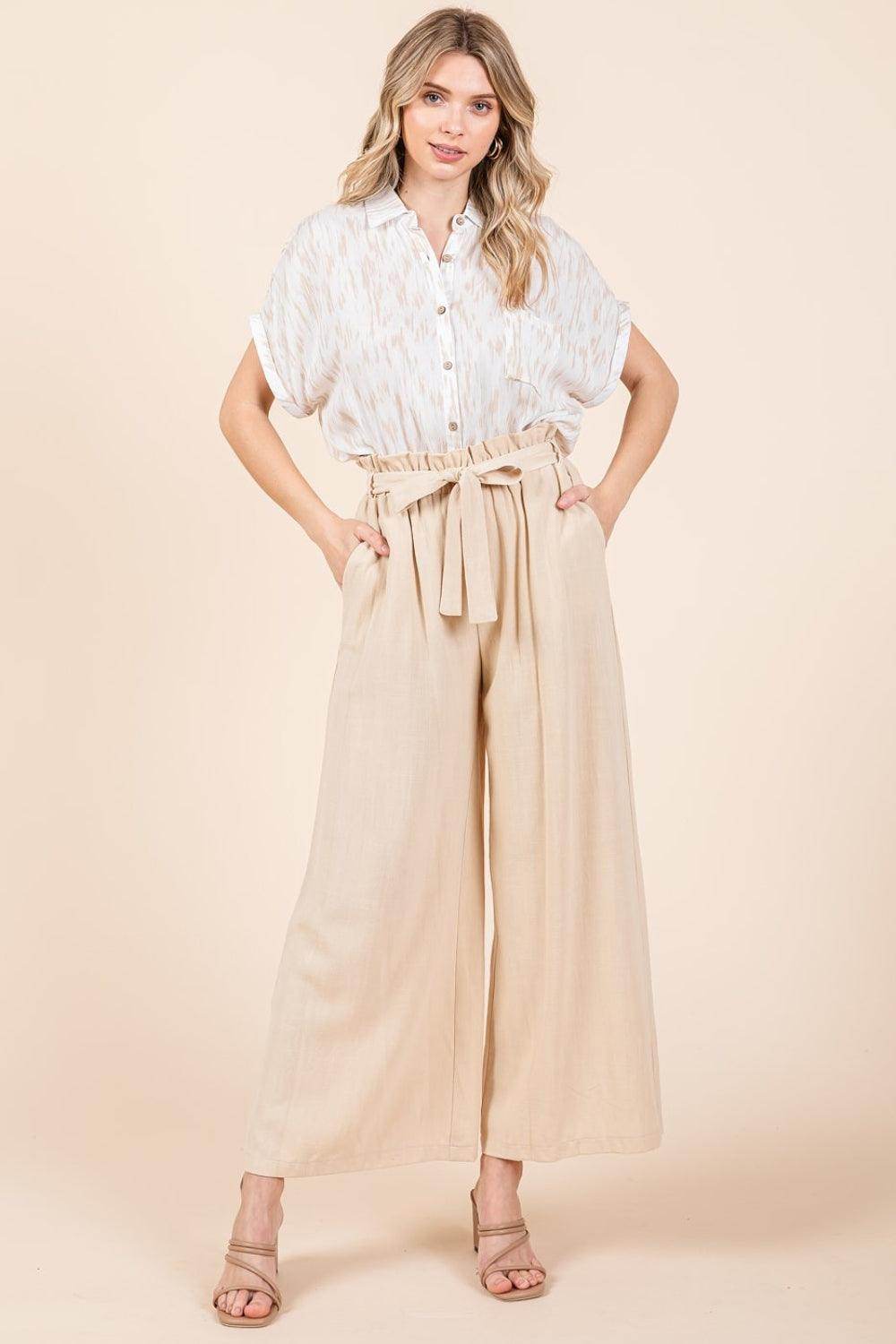 Mittoshop High Waist Tie Front Wide Leg Pants for Women - Selvanelle