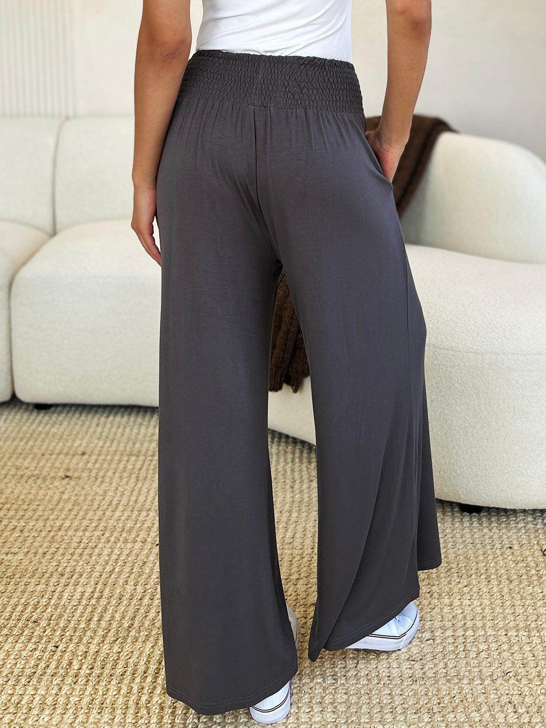 Double Take Full Size Smocked Wide Waistband Wide Leg Pants - Selvanelle