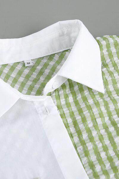 Two-Tone Plaid Button Down Long Sleeve Shirt for Women - Selvanelle