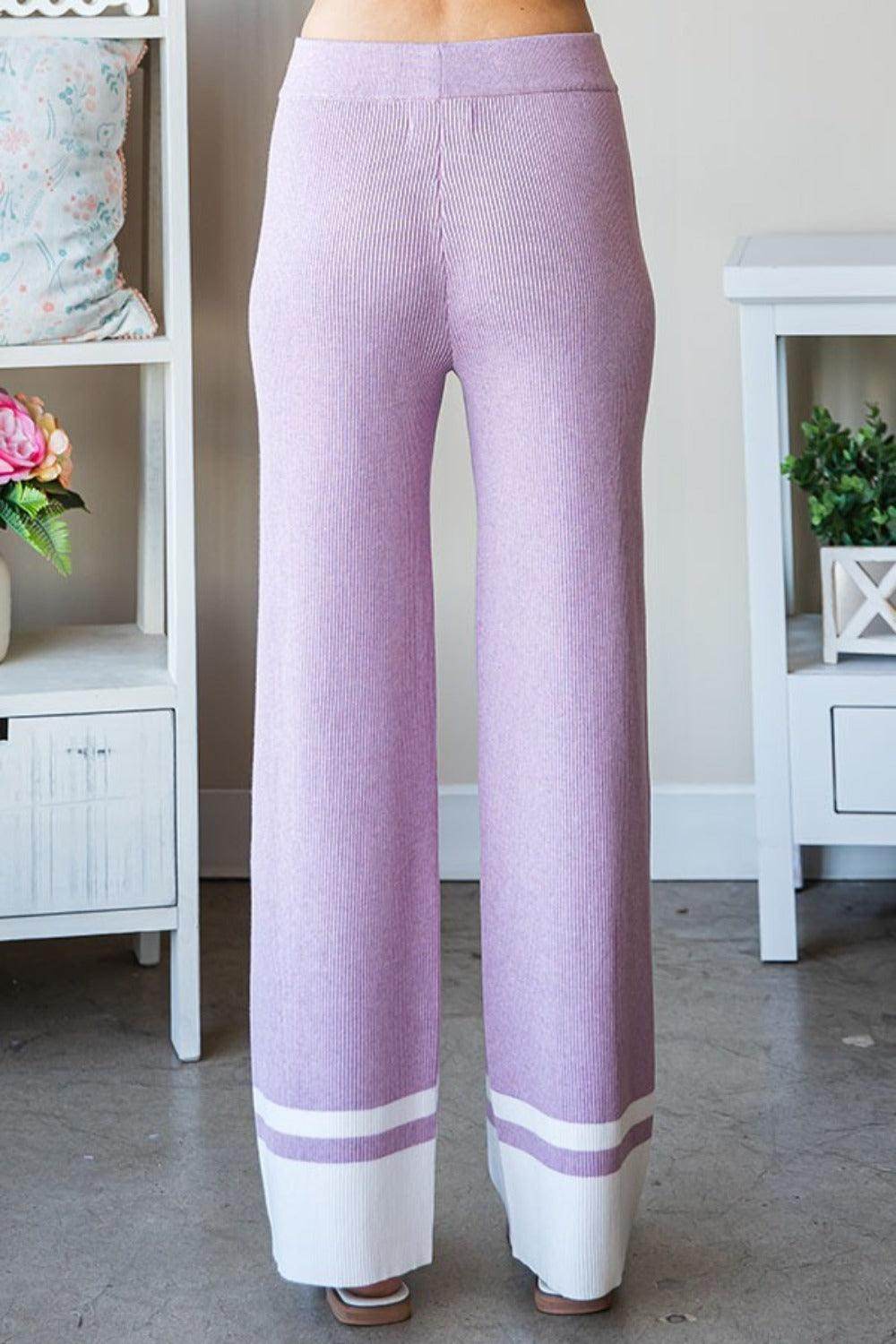 First Love Contrast Ribbed Knit Pants for Casual Style - Selvanelle