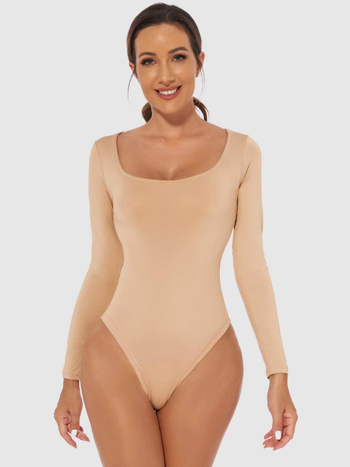 Full Size Scoop Neck Long Sleeve Bodysuit for Women - Selvanelle