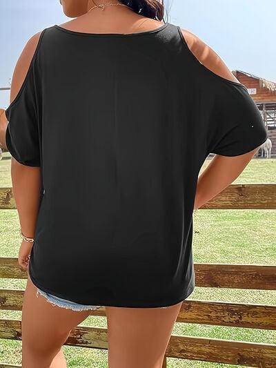 Plus Size Skeleton Graphic Round Neck Cold Shoulder T-Shirt - Selvanelle