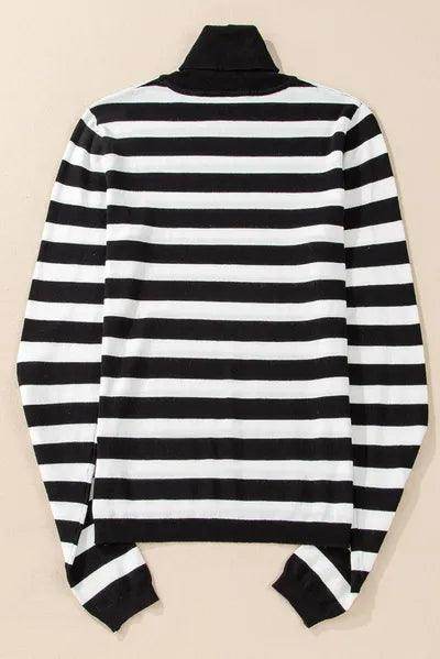 Striped Turtleneck Long Sleeve Knit Top for Women Fashion - Selvanelle