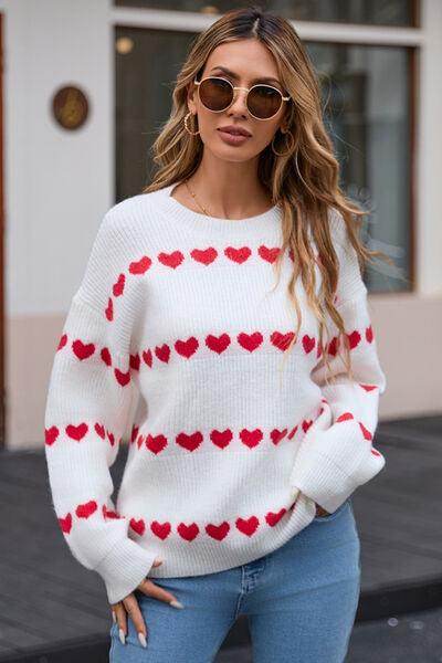 Angel Wings Heart Round Neck Long Sleeve Sweater for Women - Selvanelle