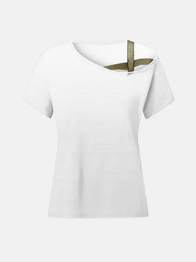 Asymmetrical Neck Short Sleeve T-Shirt for Women Fashion - Selvanelle