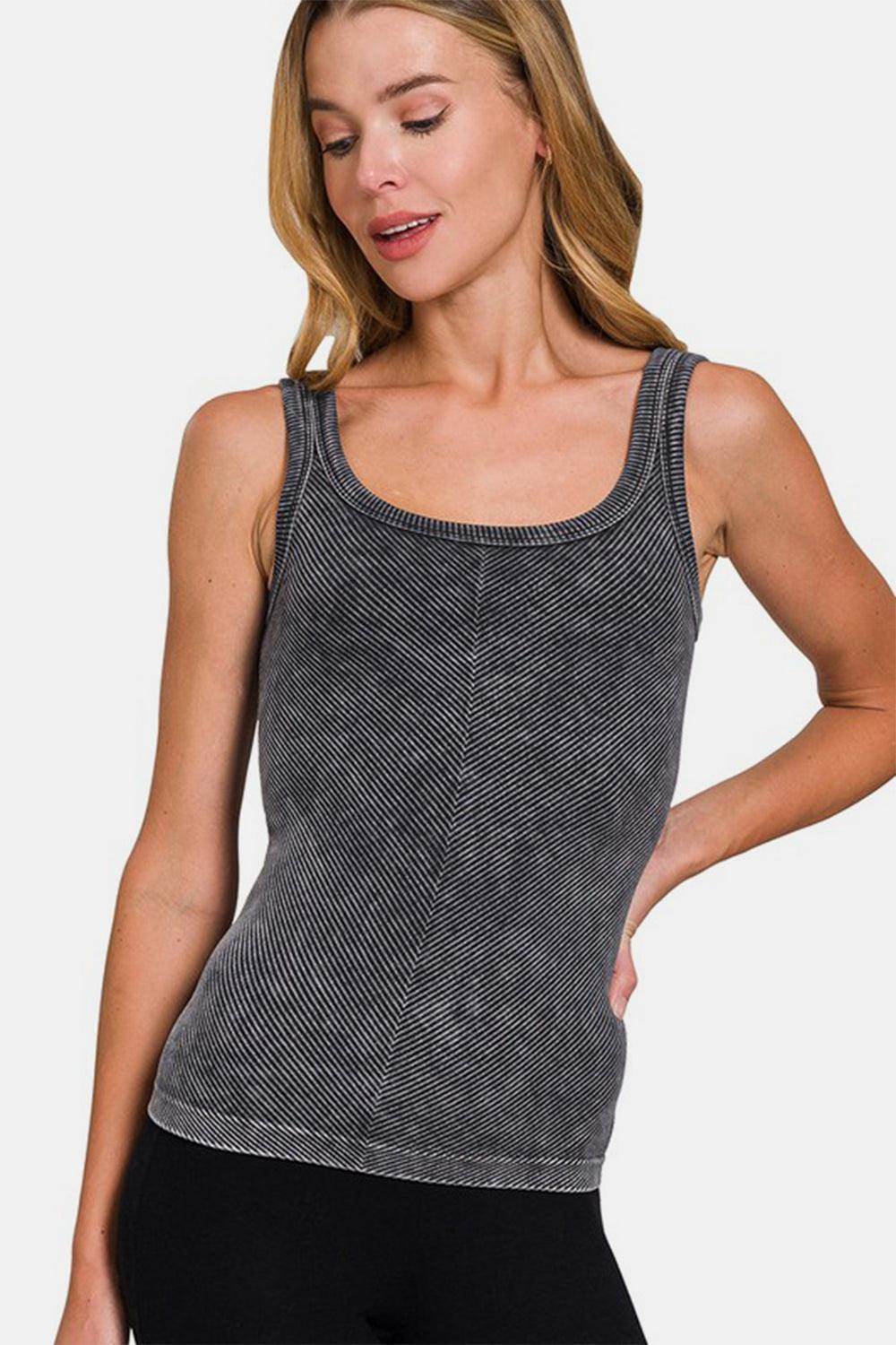 Zenana Ribbed Scoop Neck Tank for Versatile Wardrobe Use - Selvanelle