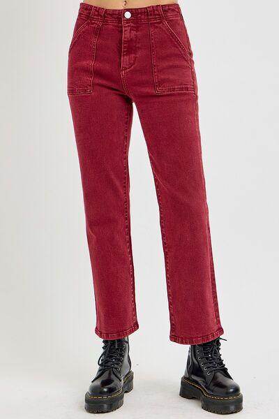 RISEN Full Size High Rise Straight Jeans with Patch Pockets - Selvanelle