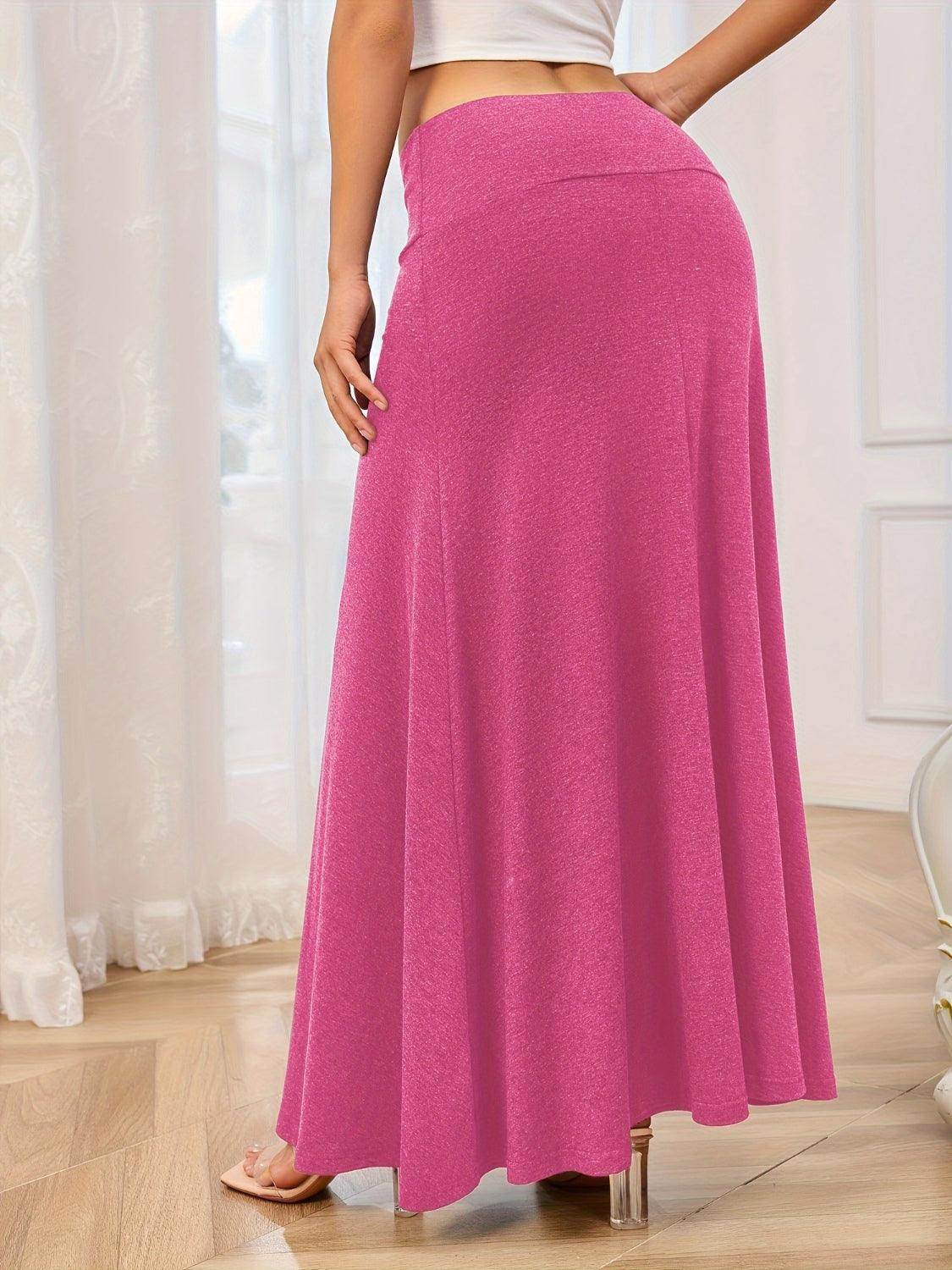 Solid Elastic Waist Maxi Skirt for Comfortable Everyday Wear - Selvanelle