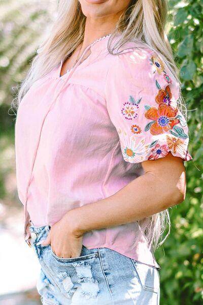 Floral Embroidered Puff Sleeve Blouse for Women Fashion - Selvanelle