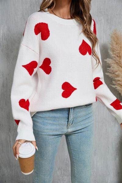 Angel Wings Heart Round Neck Dropped Shoulder Sweater for Women - Selvanelle