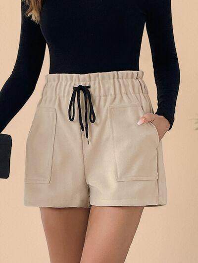 Perfee Frill Drawstring Shorts With Pockets For Women - Selvanelle