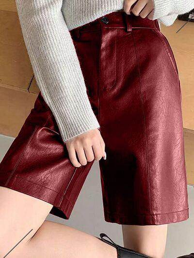 PU Leather High Rise Shorts for Women with Pockets - Selvanelle