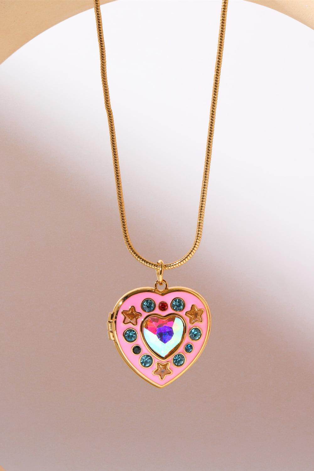 Rhinestone Decor Heart Box Pendant Necklace for Women - Selvanelle