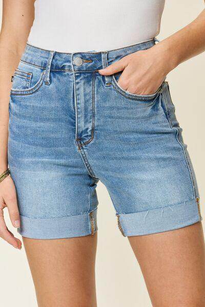 Judy Blue Full Size Tummy Control High Waist Denim Shorts - Selvanelle