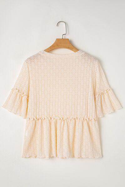 Frill Round Neck Half Sleeve Blouse for Women in Stylish Design - Selvanelle