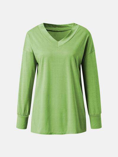 Full Size V-Neck Long Sleeve T-Shirt for Women Casual Wear - Selvanelle