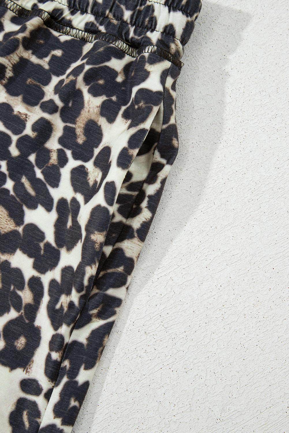 Leopard Round Neck Top and Shorts Set for Women Fashion - Selvanelle