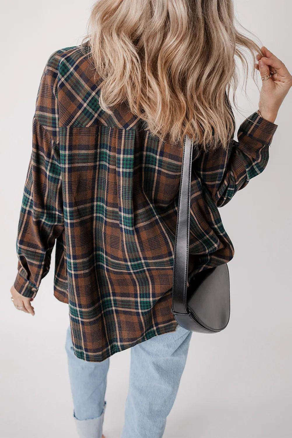 Plaid Button Up Long Sleeve Jacket for Women Stylish Fit - Selvanelle