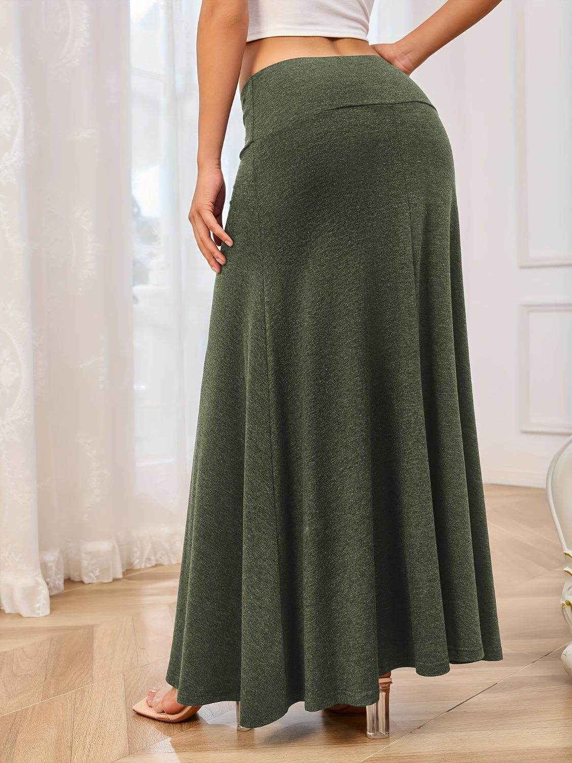Solid Elastic Waist Maxi Skirt for Comfortable Everyday Wear - Selvanelle