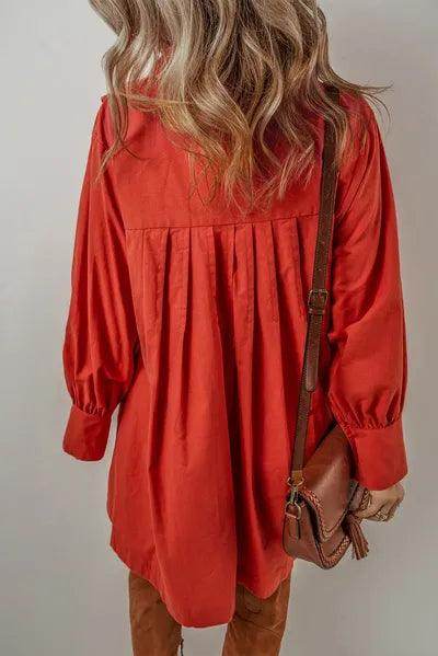 Pocketed Button Down Long Sleeve Shirt Dress for Women - Selvanelle