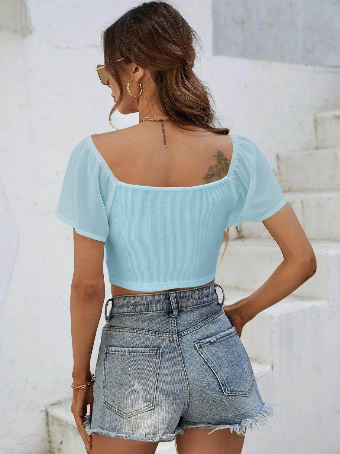 Drawstring Short Sleeve Crop Top for Stylish Summer Wear - Selvanelle