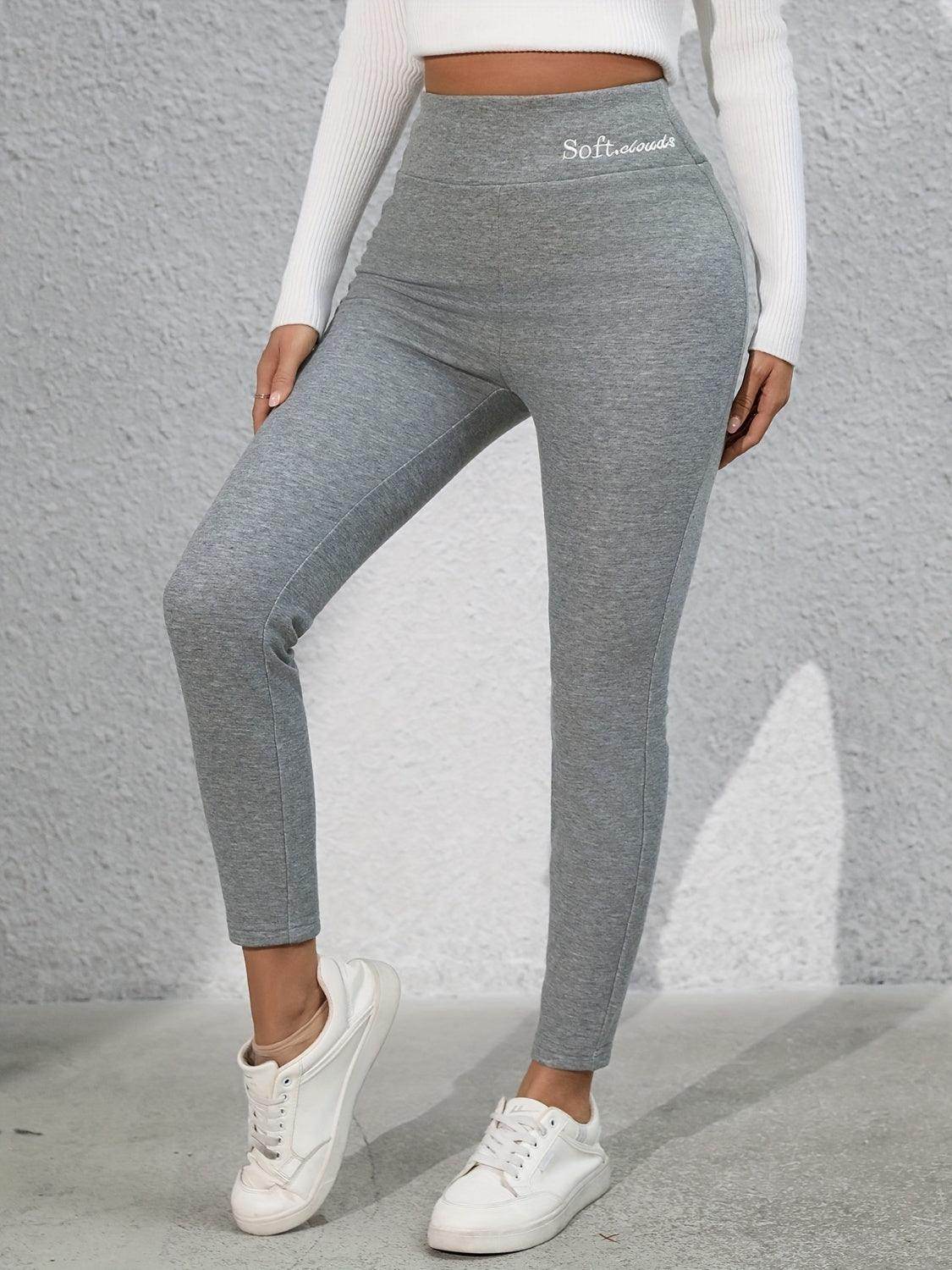 Full Size Letter Embroidered High Waist Leggings for Women - Selvanelle