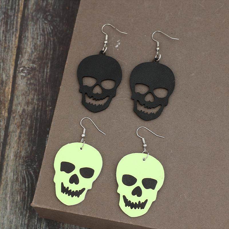 2 Piece PU Leather Skull Dangle Earrings for Women - Selvanelle