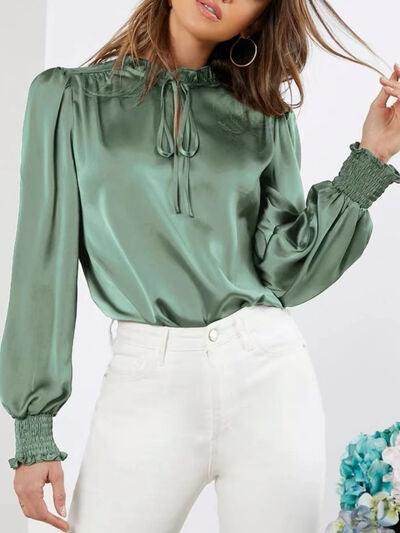 Frill Tied Lantern Sleeve Blouse for Stylish Women - Selvanelle