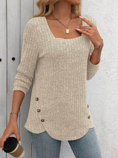Mandy Square Neck Long Sleeve T-Shirt for Women Fashion - Selvanelle