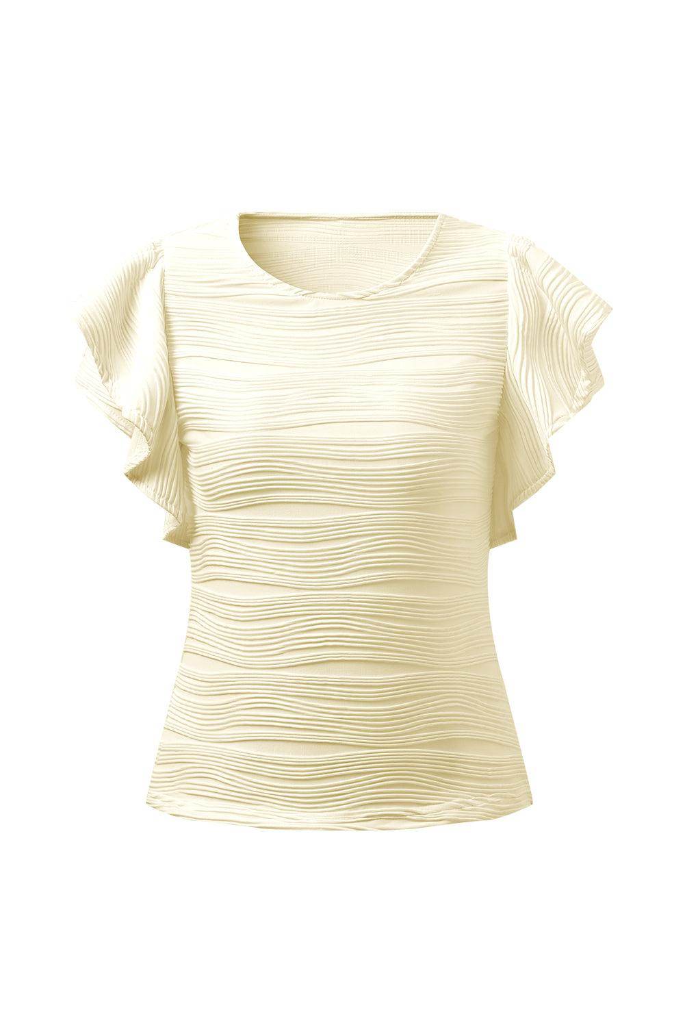 Textured Round Neck Cap Sleeve Top for Casual Style - Selvanelle