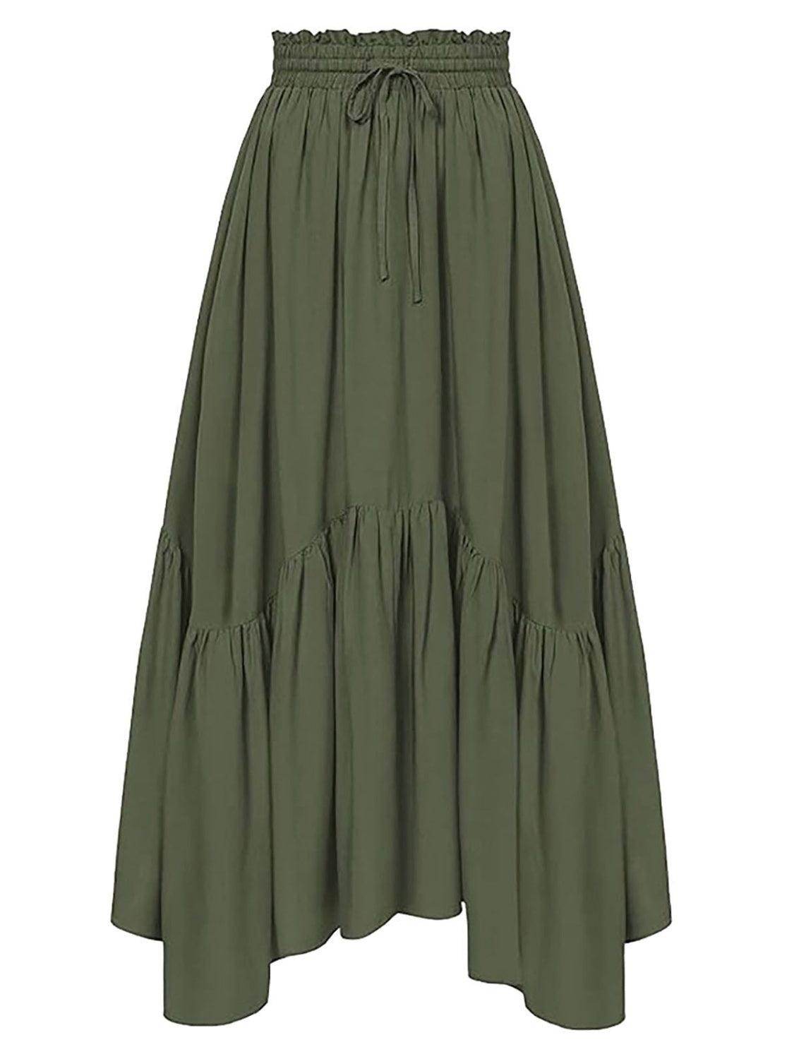 Smocked Waist Band Ruched Layered Skirt for Women Fashion - Selvanelle