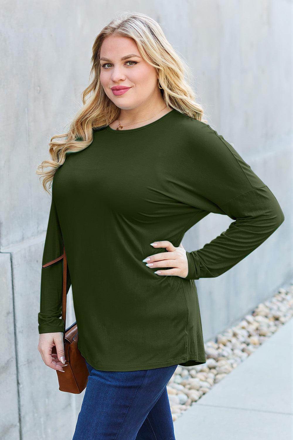Basic Bae Full Size Round Neck Dropped Shoulder T-Shirt - Selvanelle