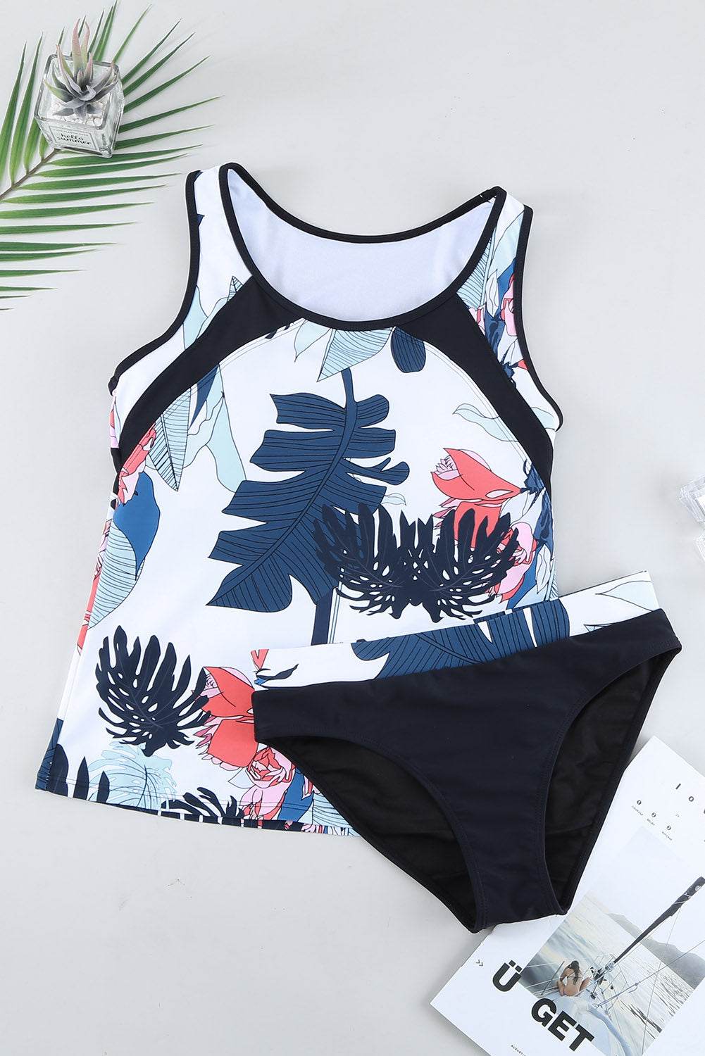 Printed Wide Strap Tankini Set - Selvanelle