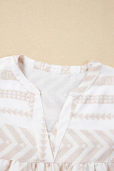 Geometric Jacquard Notched Half Sleeve Blouse for Women - Selvanelle