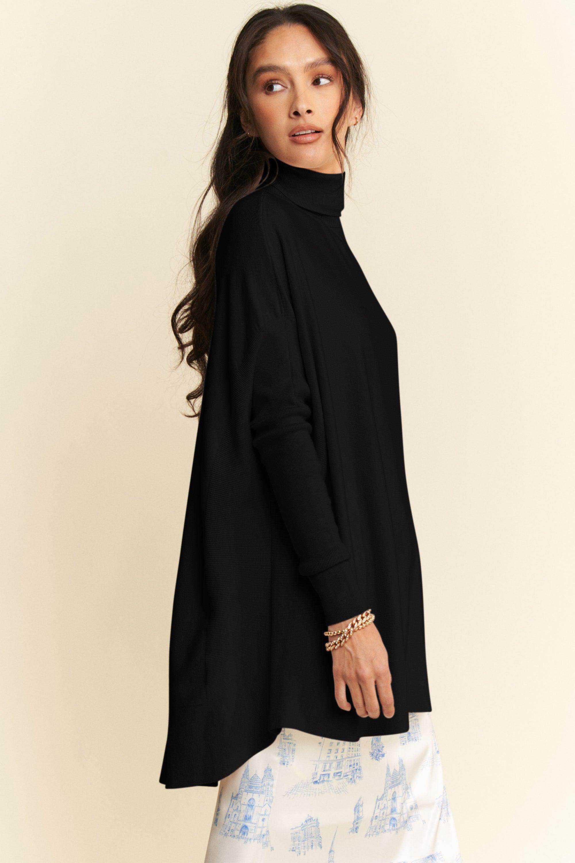 Davi & Dani High-Low Turtleneck Long Sleeve Knit Top for Women - Selvanelle