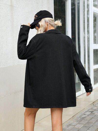 Pocketed Button Up Long Sleeve Denim Jacket for Women - Selvanelle