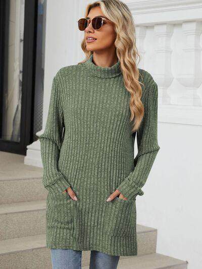 Ribbed Mock Neck Long Sleeve T-Shirt for Women Stylish Wear - Selvanelle