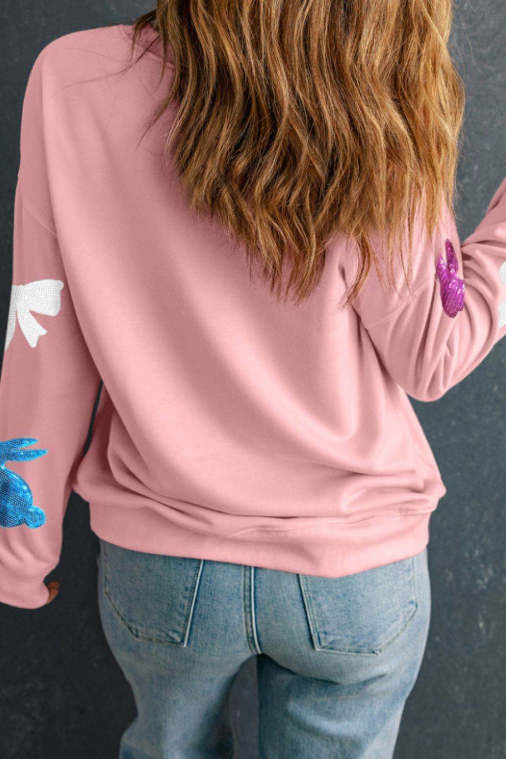 Easter Bunny Bow Knot Sequined Sweatshirt - Selvanelle