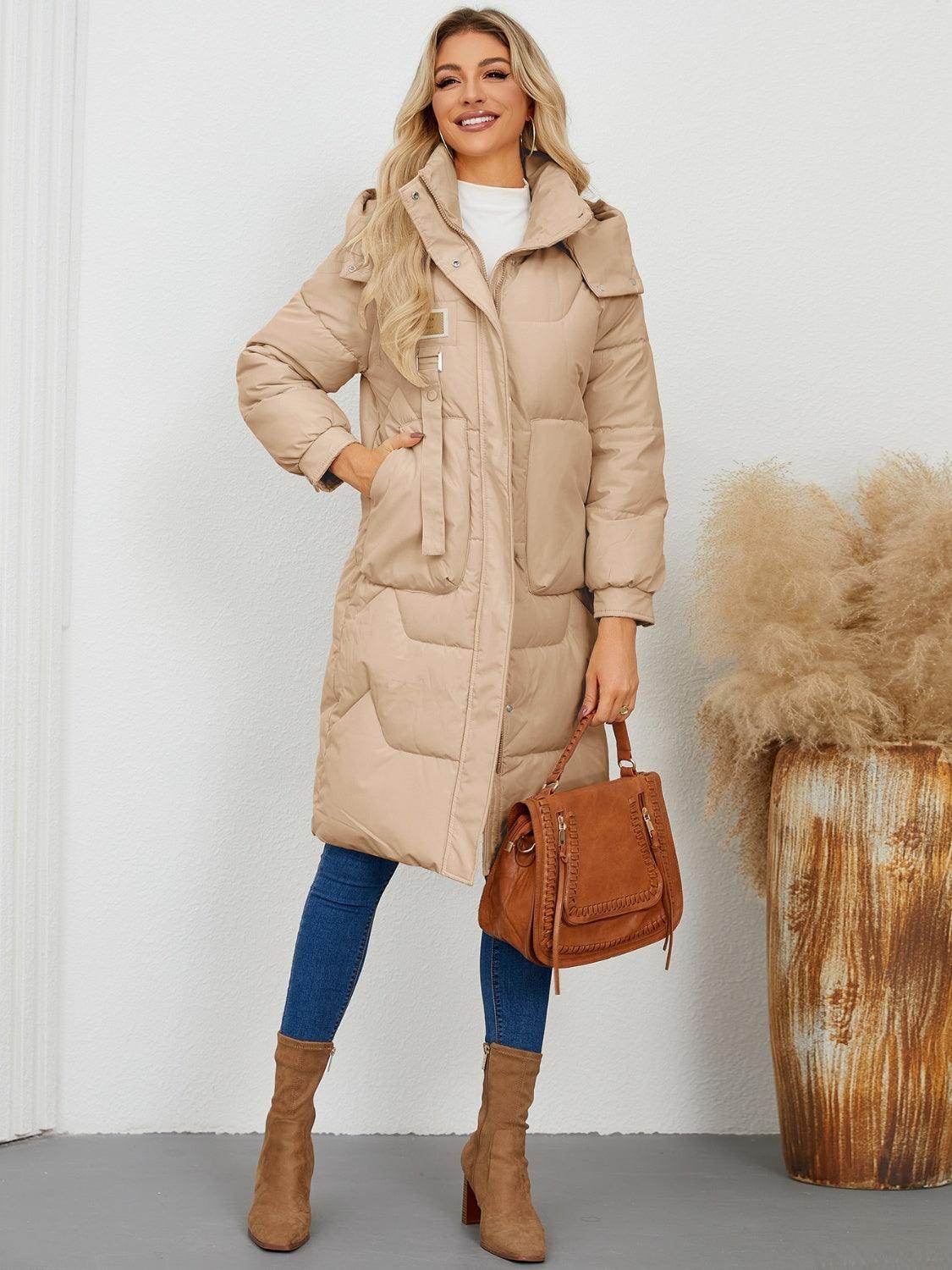 Long Sleeve Longline Hooded Winter Coat for Women - Selvanelle
