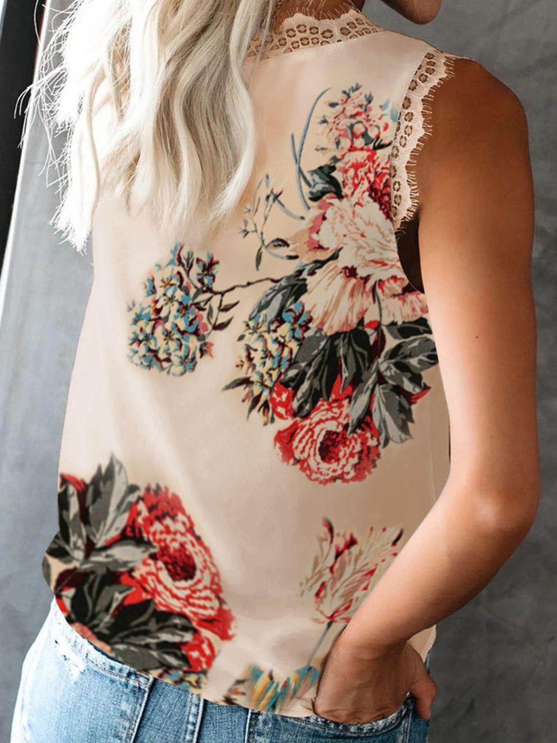 Lace Detail V-Neck Tank Top for Women in Various Sizes - Selvanelle