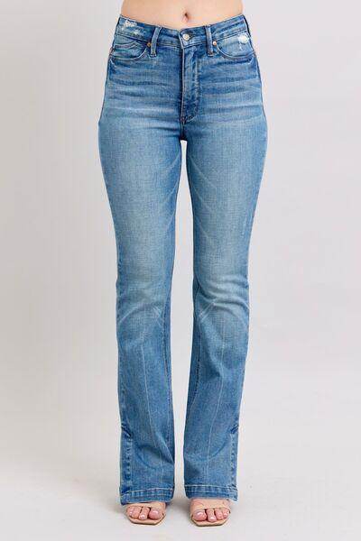 Judy Blue HW Tummy Control Vintage Wash Side Slit Slim Boot Jeans - Selvanelle