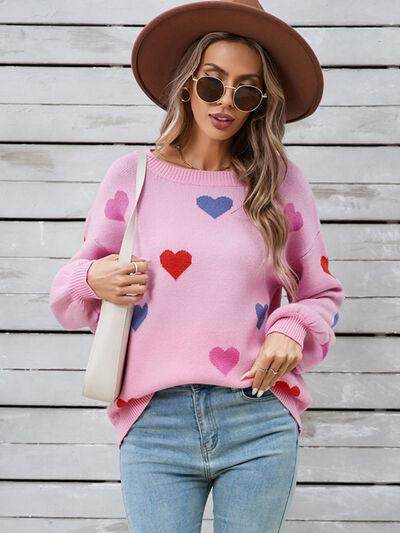 Angel Wings Heart Round Neck Long Sleeve Sweater for Women - Selvanelle